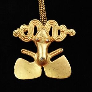 ALVA Studios Pre-Columbian Frog Effigy Gold Tone Necklace Tairona Reproduction